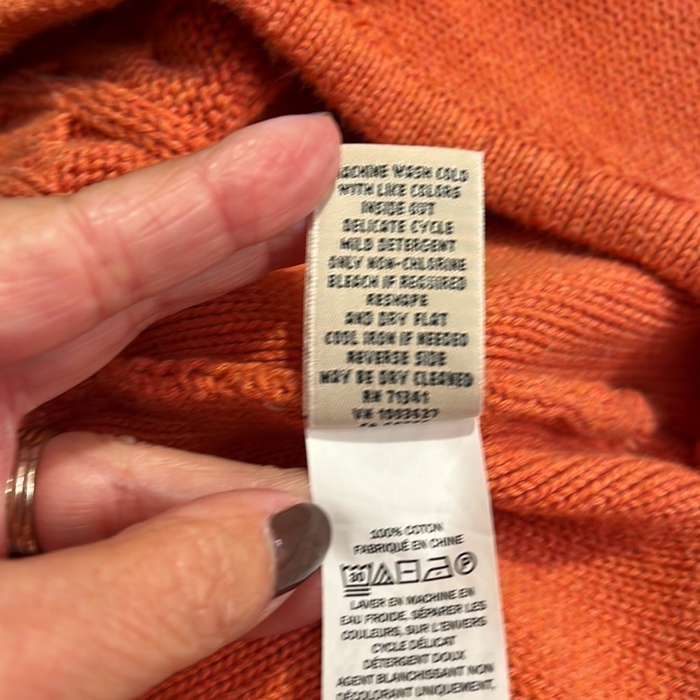 L.L. Bean Orange Cotton Cable Knit Turtleneck Sweater Sz XS - Picture 7 of 7